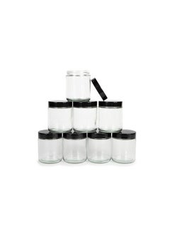 Vivaplex Vivaplex, Clear, 8 ounce, Round Glass Jars, with Black Lids - 8 pack  - Image 1