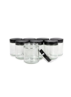 Vivaplex Vivaplex, Clear, 8 ounce, Round Glass Jars, with Black Lids - 8 pack  - Image 4