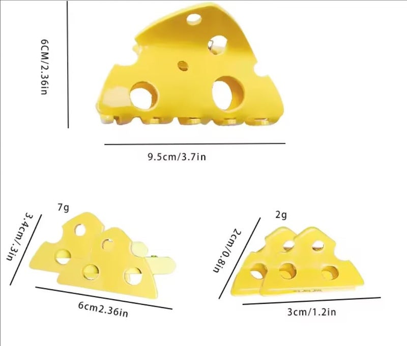 WLngtv 1Pc Yellow Cheese Acetate Hair Claw, Cute Cheese Hair Clip, Triangle Hollow Hair Clips Food Shape Shark Clip for Women Clips Food Hair Clips (3 inches) - Image 2
