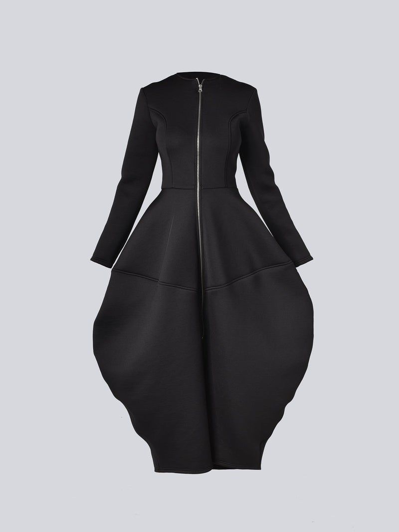 Metamorphoza Long Zipper Neoprene Dress In Black - Image 1