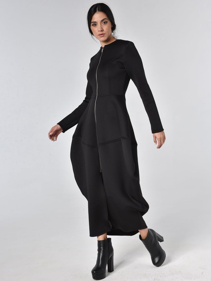 Metamorphoza Long Zipper Neoprene Dress In Black - Image 2