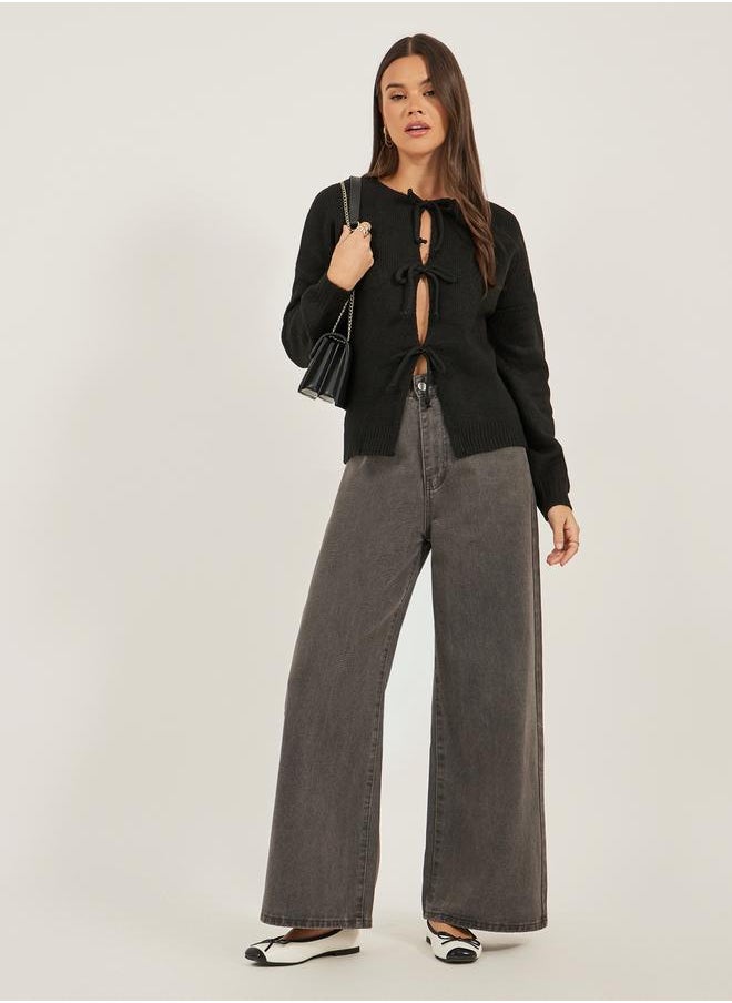 Styli - Solid Bow-Knot Front Cardigan by Styli - Image 1
