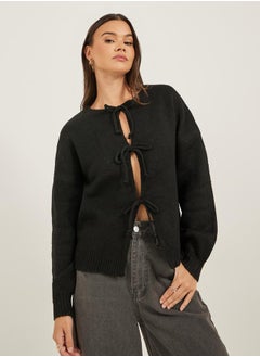 Solid Bow-Knot Front Cardigan by Styli