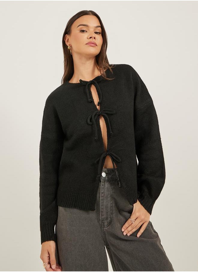 Styli - Solid Bow-Knot Front Cardigan by Styli - Image 1