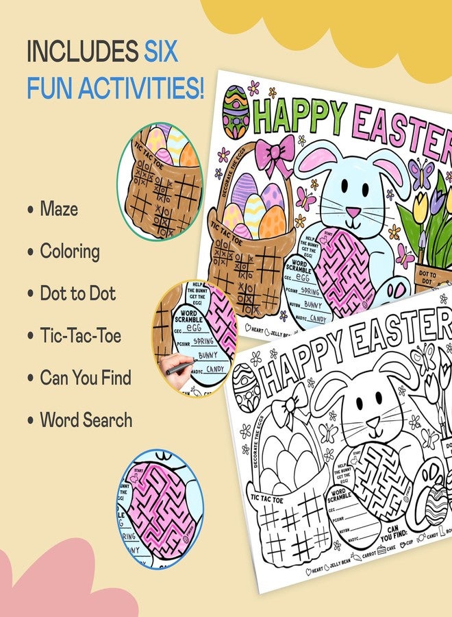 Tiny Expressions - Easter Coloring Placemats - Set of 12 Large, 11" x 17" Disposable Paper Placemats with Bunny & Egg Designs - Image 4