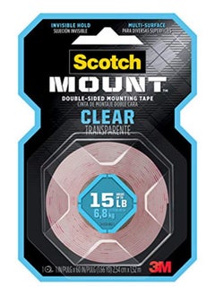 Scotch  Scotch Mount Clear Tape 1 in x 60 in (2.54cm x 1.52m), 1 roll/pack | Holds 6.8 kg whole roll | Transparent color | Multi-Surface | Easy to use | No Tools | Double Sided Adhesive Tape  - Image 1