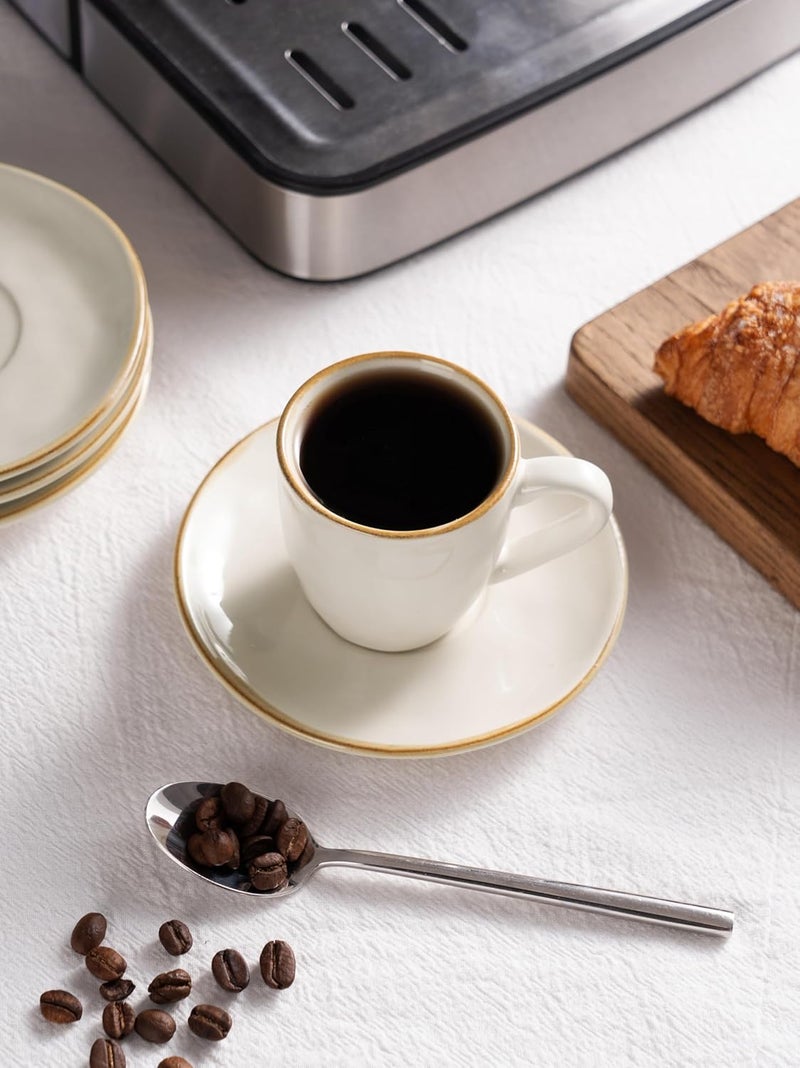 Famiware Ocean Espresso Cups with Saucers Set of 4, 3.34oz Espresso Cup Set, Coffee Mug Set for Latte, Macchiato, Stoneware Demitasse Cups Set for Cafe, Microwave&Dishwasher Safe, Cappuccino White - Image 3