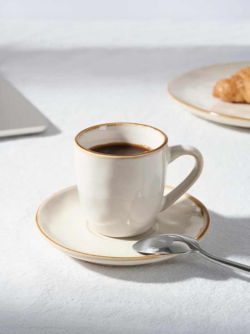 Famiware Ocean Espresso Cups with Saucers Set of 4, 3.34oz Espresso Cup Set, Coffee Mug Set for Latte, Macchiato, Stoneware Demitasse Cups Set for Cafe, Microwave&Dishwasher Safe, Cappuccino White - Image 2
