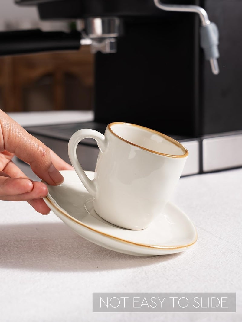 Famiware Ocean Espresso Cups with Saucers Set of 4, 3.34oz Espresso Cup Set, Coffee Mug Set for Latte, Macchiato, Stoneware Demitasse Cups Set for Cafe, Microwave&Dishwasher Safe, Cappuccino White - Image 4