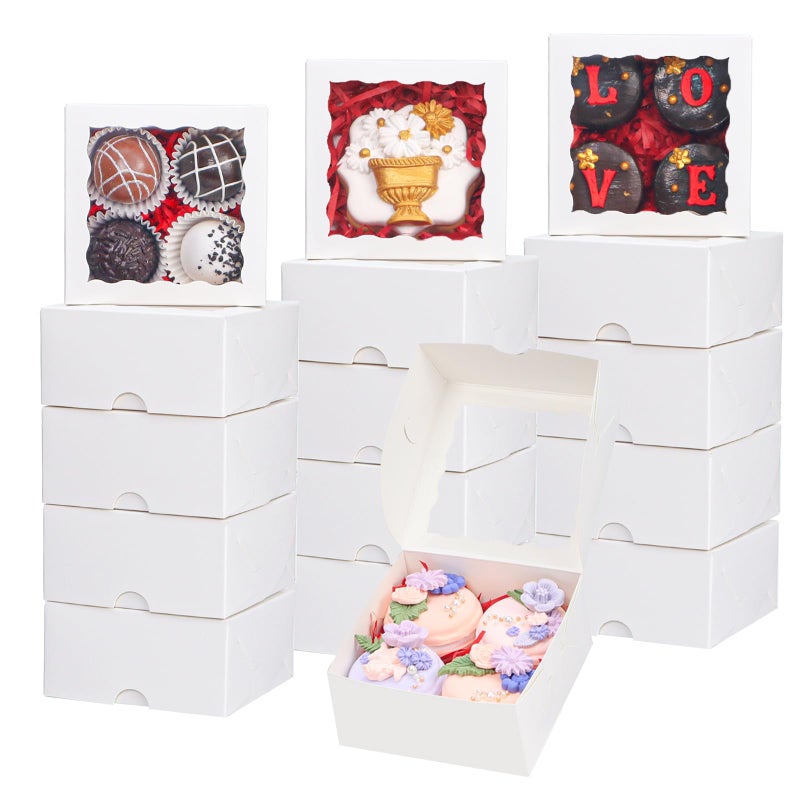 ROSPAKTEK 40 Pack White Bakery Boxes 4x4x2 Inches Cookies Boxes Mini Bundt Cake Boxes Pie Boxes Cinnamon Roll Treat Boxes Chocolate Truffle Boxes Party Wedding Favor - Image 2