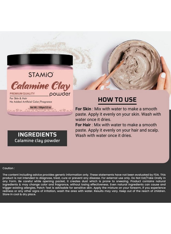 STAMIO Calamine Clay Powder 100 Gm For Face Pack Skin Care Hair Mask Diy Pure And Natural Chemical Free Men & Women In Jar 3.53 Oz - Image 3