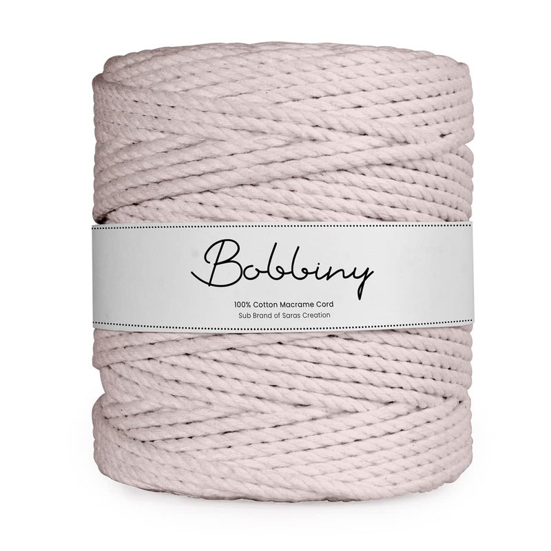 Bobbiny 3 Ply Twisted Macrame Cotton Cord Dori Roll Packaging Thread for Macrame DIY and Other Projects Powder Pink 4mm100 Meter - Image 1
