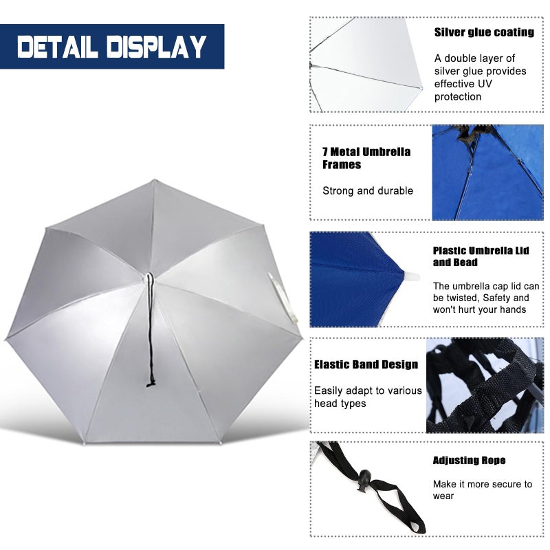 MUFEKUM 37in Hands-Free Umbrella Hat for Adult, Waterproof Sun Rain UV Shield Protection Outdoor Umbrella Cap, Lightweight Portable Design for Hiking, Fishing, Beach, Gardening - Image 3