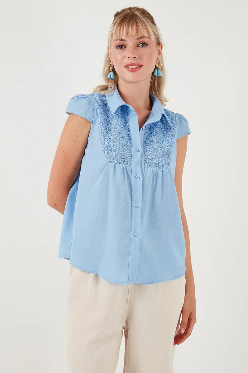 Lela Lace Detailed Short Sleeve Regular Fit Shirt Women's Shirt 611GO0215