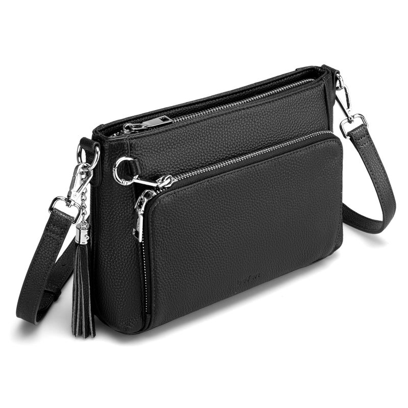 befen Anti Theft Genuine Leather Purse for Women, Black Purses with RFID Blocking, Soft Crossbody Bags for Women, Leather Purse with Built in Wallet Travel Handbags with Removable and Adjustable Strap - Image 1