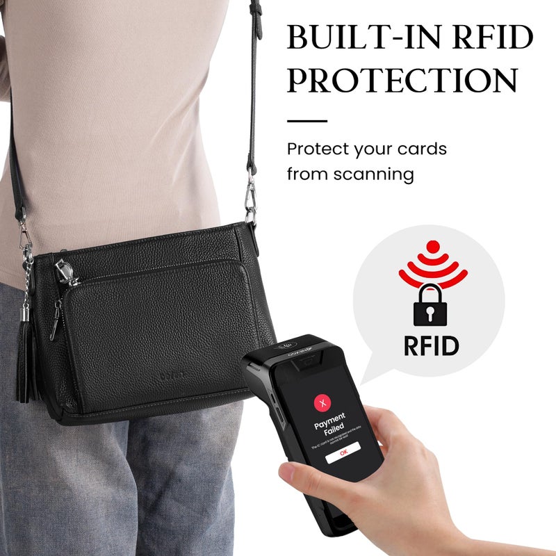 befen Anti Theft Genuine Leather Purse for Women, Black Purses with RFID Blocking, Soft Crossbody Bags for Women, Leather Purse with Built in Wallet Travel Handbags with Removable and Adjustable Strap - Image 5