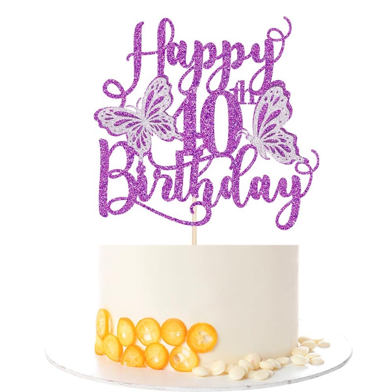 Kaoenla Butterfly Happy 40th Birthday Cake Topper  Glitter 3D Butterfly Theme 40th/forty Birthday Party Cake Decor(40th  Purple) - Image 1