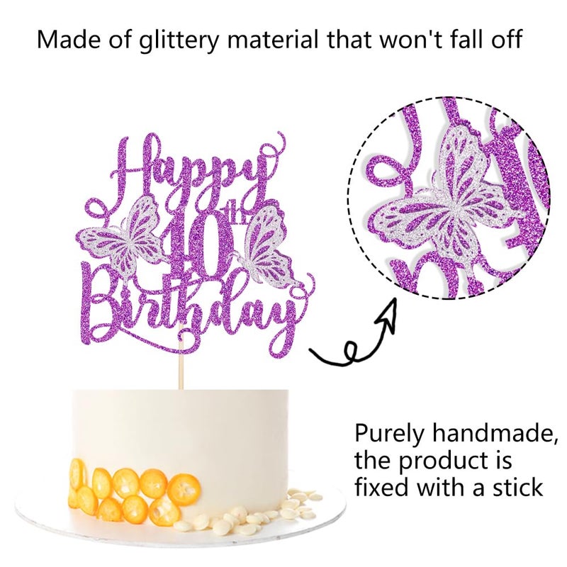 Kaoenla Butterfly Happy 40th Birthday Cake Topper  Glitter 3D Butterfly Theme 40th/forty Birthday Party Cake Decor(40th  Purple) - Image 2