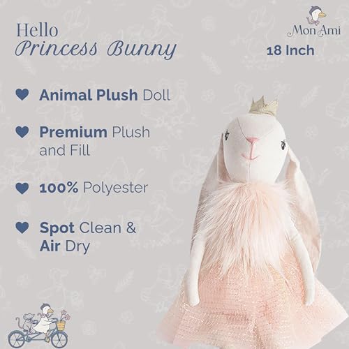 MON AMI Princess Bunny Stuffed Doll - 18", Soft & Cuddly Plush Animal Doll for Kids of All Ages, Use as Toy or Room Décor - Image 2