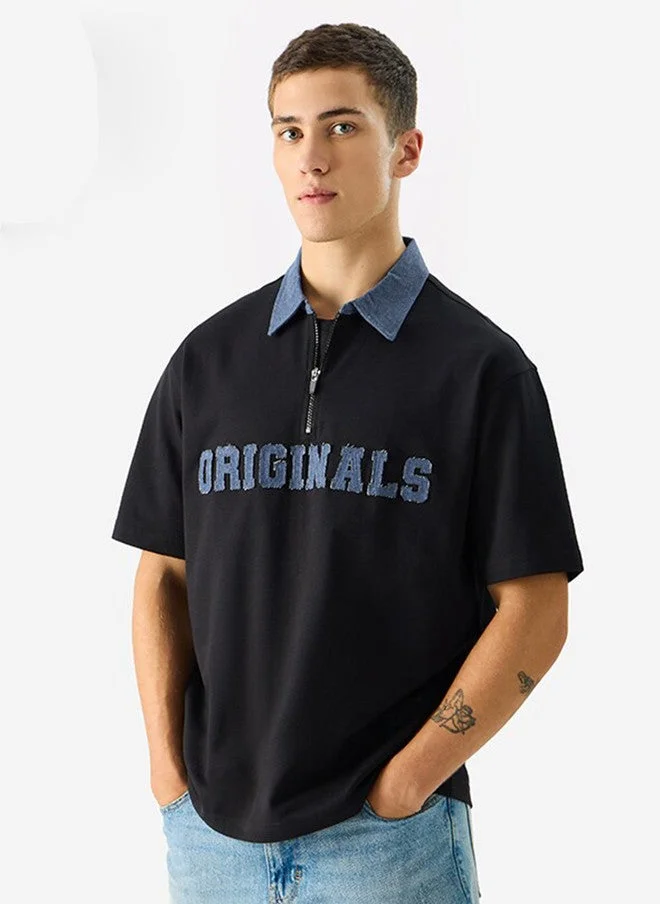 The Souled Store Men's Oversized Fit Graphic Print Polo T-Shirt