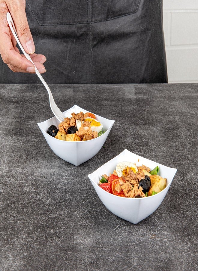 Restaurantware Moderna 8 Ounce Fancy Plastic Bowls 100 Square Disposable Salad Bowls - Durable Heavy-duty White Plastic Bowls For Warm And Cold Foods - Image 4