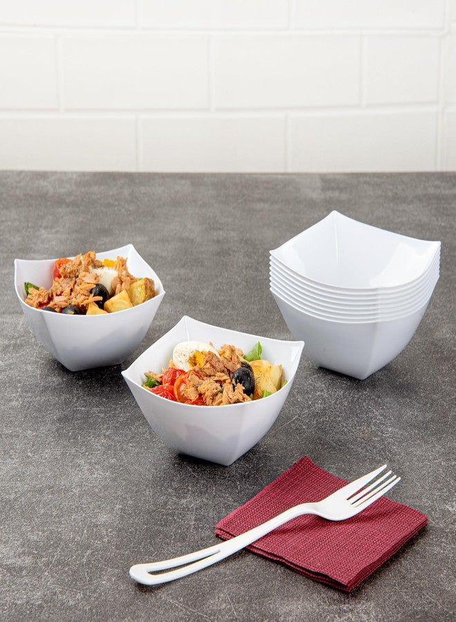 Restaurantware Moderna 8 Ounce Fancy Plastic Bowls 100 Square Disposable Salad Bowls - Durable Heavy-duty White Plastic Bowls For Warm And Cold Foods - Image 3
