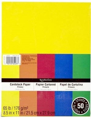 Recollections Cardstock Paper, 8 1/2 X 11 Primary Colors - 50 Sheets - Image 1