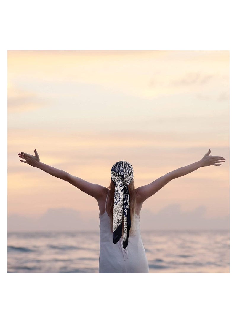 Feeling Satin Headband Scarves,  4 Pieces 27 Inch Bandana Boho Head Scarves for Women Girls, Fashion Trend Cool Scarf Neck Hair Head Scarf Bundle Bandana Gifts (Classic Pattern) - Image 5