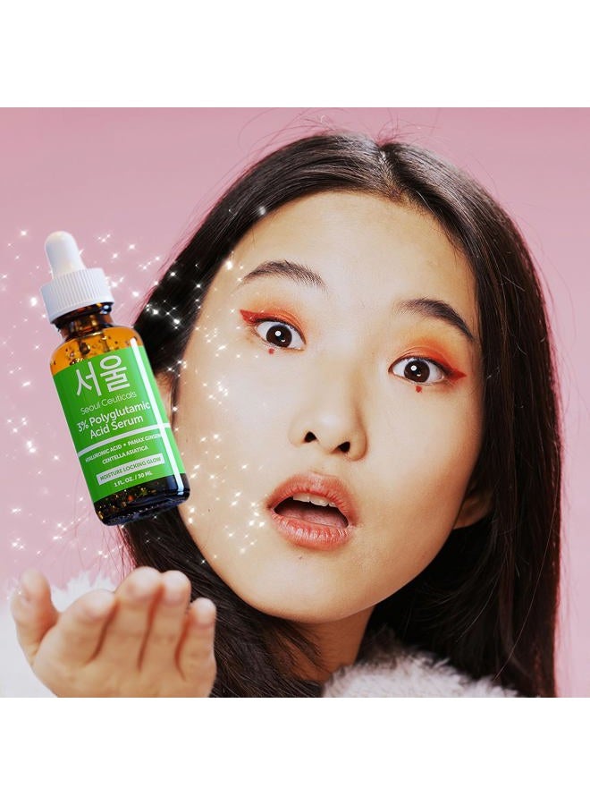 seoulceuticals Organic Polyglutamic Acid Serum - Korean Skin Care + Hyaluronic Acid + Centella Asiatica - K Beauty Anti Aging - Healthy Glowing Skin 1oz - Image 2