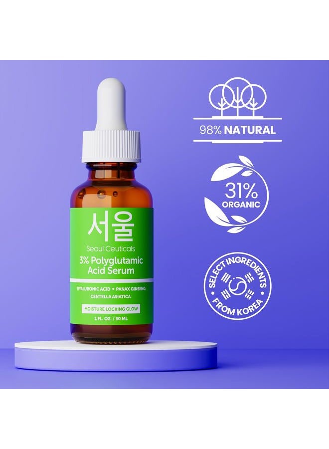 seoulceuticals Organic Polyglutamic Acid Serum - Korean Skin Care + Hyaluronic Acid + Centella Asiatica - K Beauty Anti Aging - Healthy Glowing Skin 1oz - Image 3