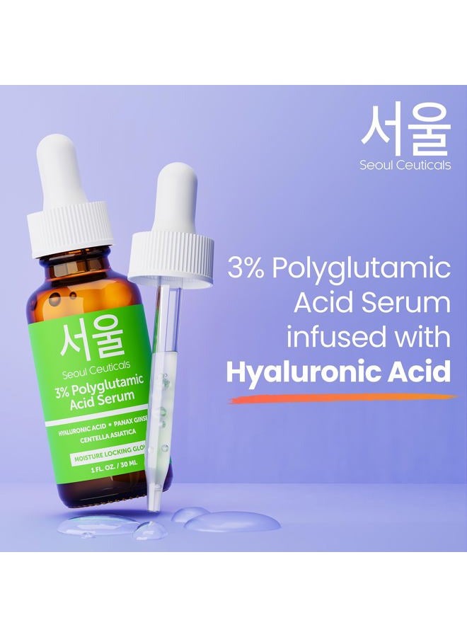seoulceuticals Organic Polyglutamic Acid Serum - Korean Skin Care + Hyaluronic Acid + Centella Asiatica - K Beauty Anti Aging - Healthy Glowing Skin 1oz - Image 5