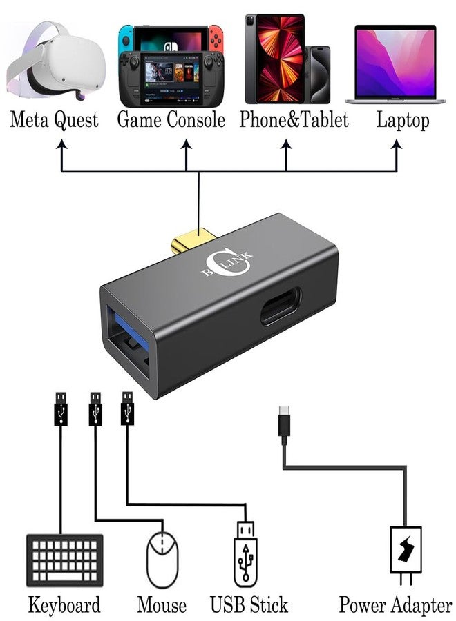 AuviPal محول BCLINK 2 في 1 USB C إلى USB 3.1 مع منفذ شحن 100 واط، محول Thunderbolt 4/3 OTG لـ Meta Quest 2، آيفون 15، ماك بوك، آي ماك، آيباد والمزيد - رمادي فضائي - Image 4