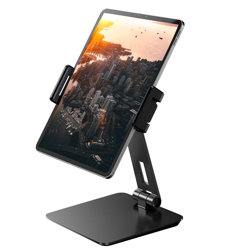 Maxonar iPad Stand Holder, Heavy-Duty Aluminum Alloy Tablet Stand, 360Â° Swivel Foldable iPad Pro Air Charging Stand Holder for Desk Bed Store POS Showcase Reception Kitchen Office (6-13''), Grey - Image 1