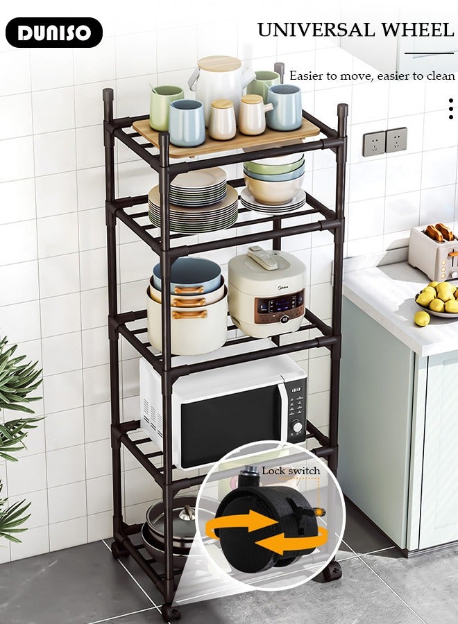 DUNISO 5 Tier Storage Shelves, Stable Kitchen Shelf Organizer, Storage Rack with Wheels, Removable Free Standing Rack with Hooks, Multipurpose Rack, Shelving Unit for Warehouse Basement Kitchen Living Room pantry - Image 2
