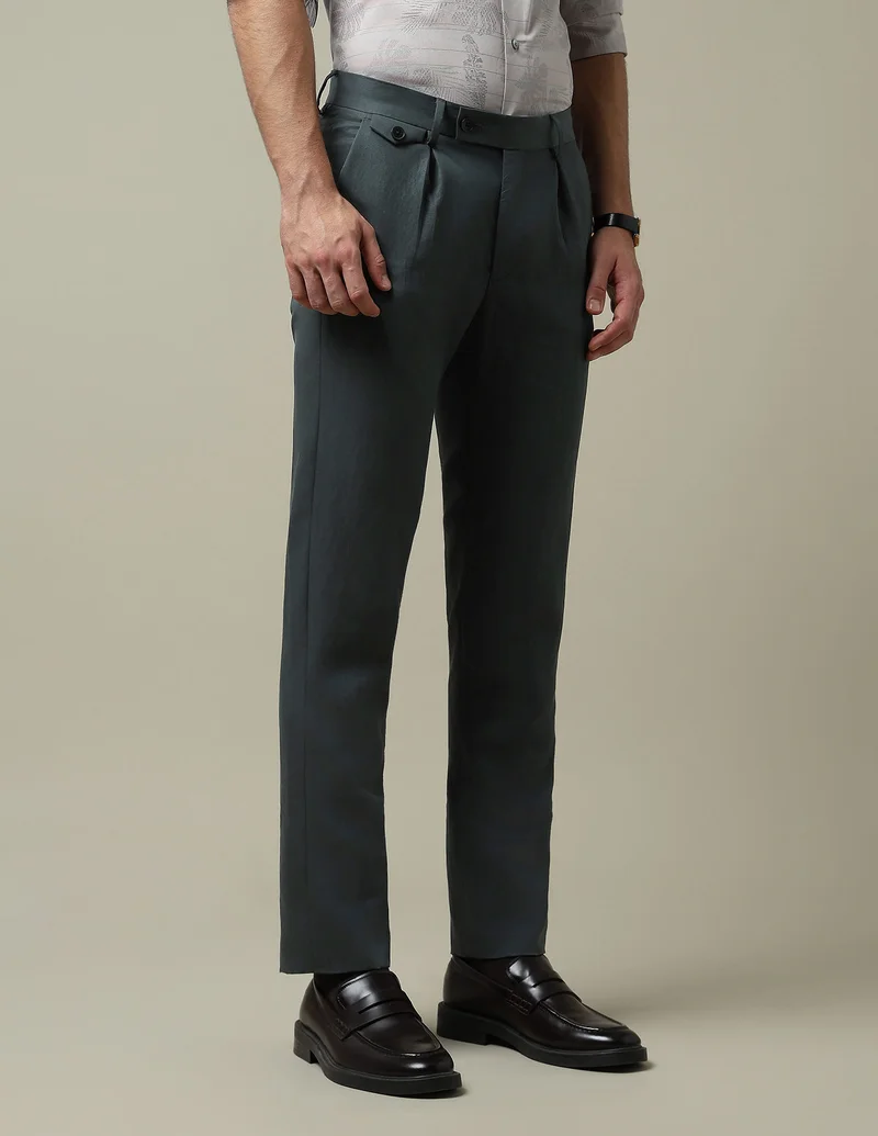 Arrow Dark Grey Twill 1851 Pleated Trousers for Men | Best Price UAE