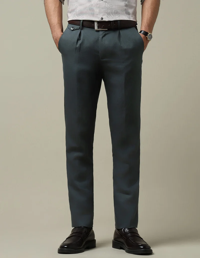 Arrow Dark Grey Twill 1851 Pleated Trousers for Men | Best Price UAE