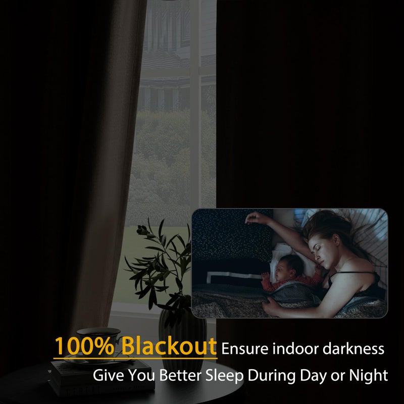 OYRING 100% Blackout Linen Textured Curtains 95 Inch Length 2 Panels Set for Living Room, Bedroom, Light Weight Curtains with Grommets Top, Full Blackout Curtains Privacy Protection, Brown, 52" W x 95" L - Image 4