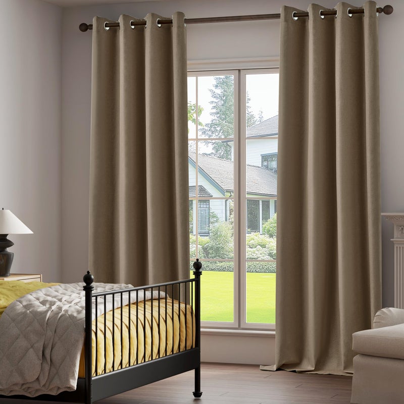 OYRING 100% Blackout Linen Textured Curtains 95 Inch Length 2 Panels Set for Living Room, Bedroom, Light Weight Curtains with Grommets Top, Full Blackout Curtains Privacy Protection, Brown, 52" W x 95" L - Image 2
