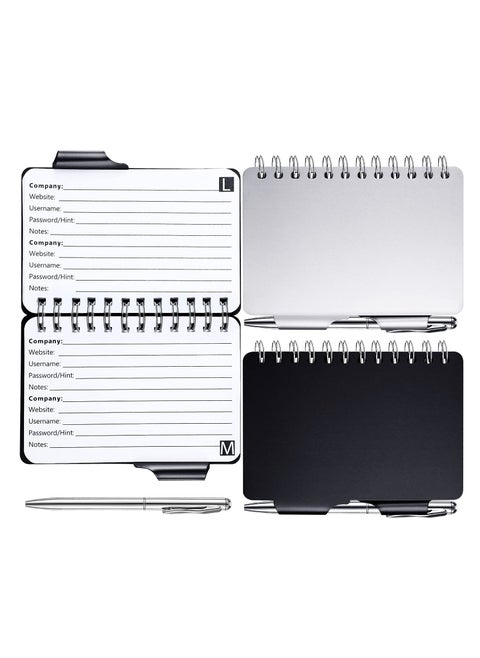 Portable Password Book Password Organizer, Notebook Elegant Pattern Password Book Keeper with Pen (Black + Sliver)