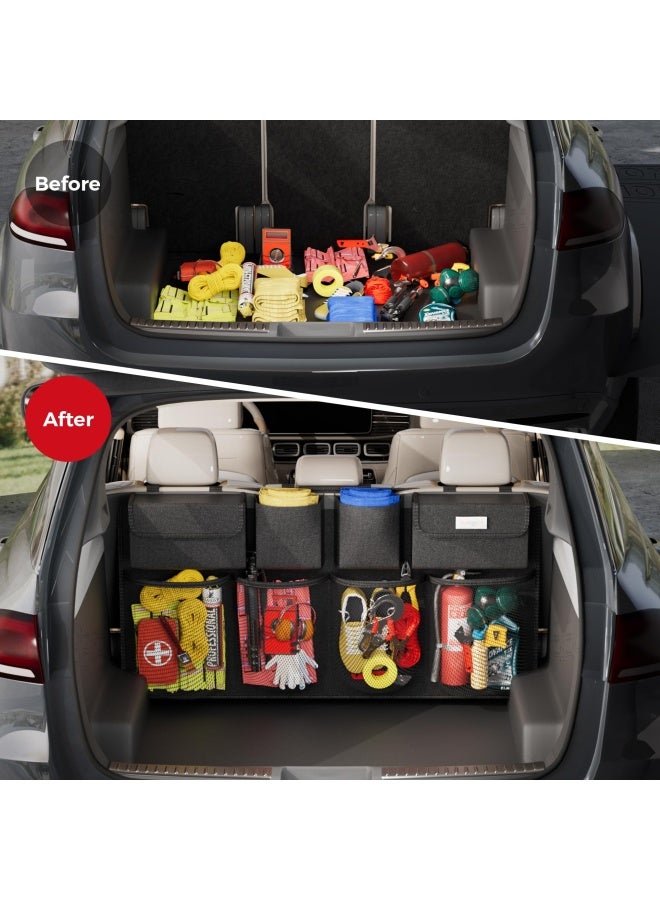 SURDOCA Car Trunk Organizer 3Rd Gen 7 Times Upgrade Super Capacity Car Organizer Suv Equipped With Robust Elastic Net Hanging Car Storage Organizer With Lids Space Saving Expert - Image 4