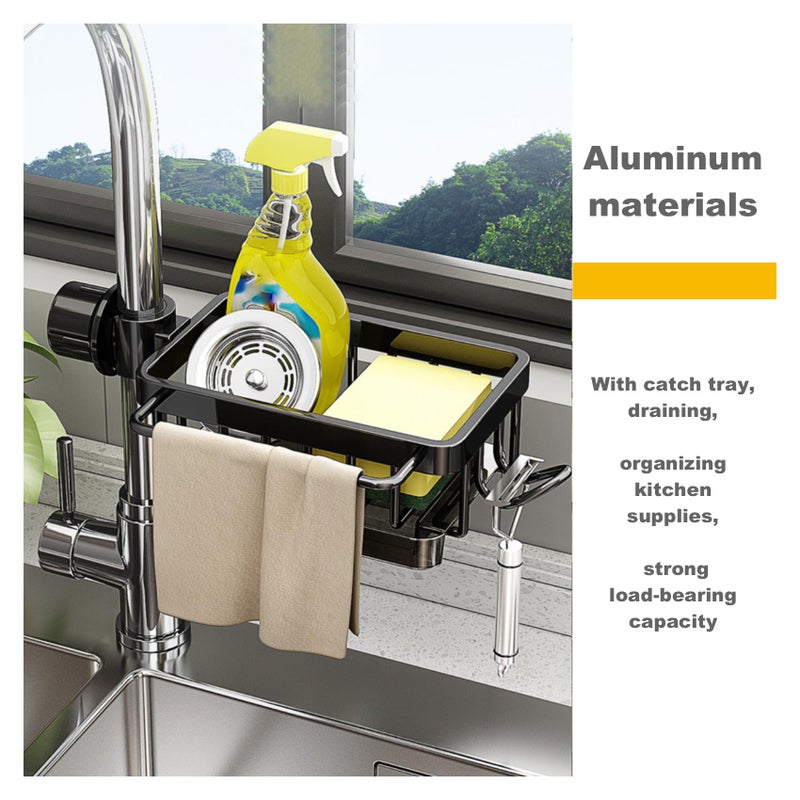 GCFTIFF Sink Organizer Rack for Kitchen and Bathroom, 2025 New Stainless Steel Detachable Hanging Faucet Drain Rack with Drip Tray Faucet Sponge Holder for Bathroom (Black, Right) - Image 2