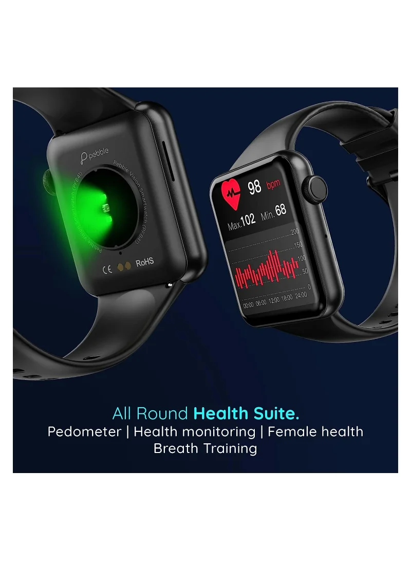 بيبل Pebble Vision 2.05 Largest HD Display 600 Nits Brightnes, Bluetooth Calling, Voice Assistance, HR & BP Monitor, Alarm & Notification Smartwatch