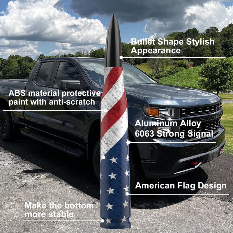 Engirette Car Truck Bullet Antenna Replacement Mast with Valve Stem Caps American Flag Style for GMC Sierra Chevy Silverado Dodge Ram 1500 2500 3500 Ford F150 F250 F350 Super Duty Raptor Accessories, Black - Image 3