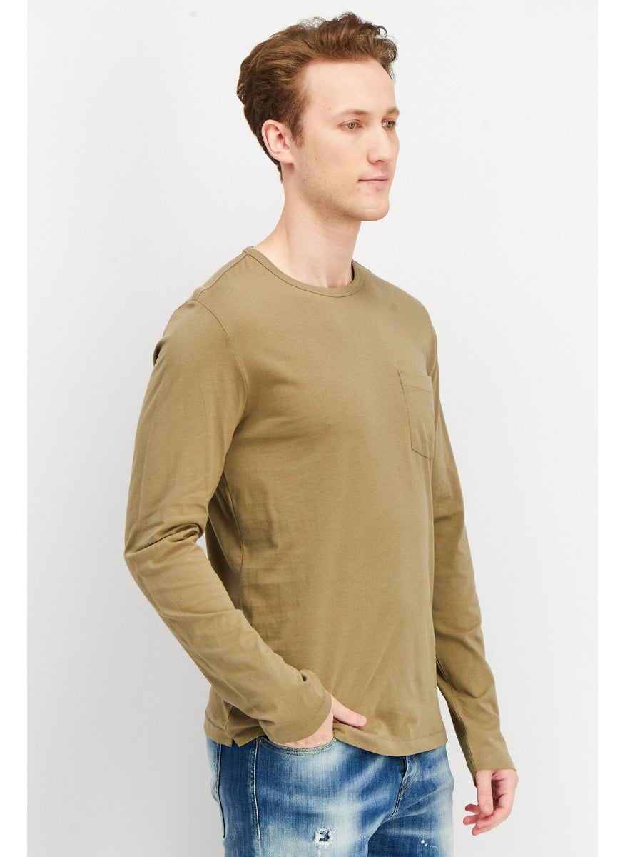 French Connection Men Round Neck Long Sleeve Plain T-Shirt, Olive  - Image 3