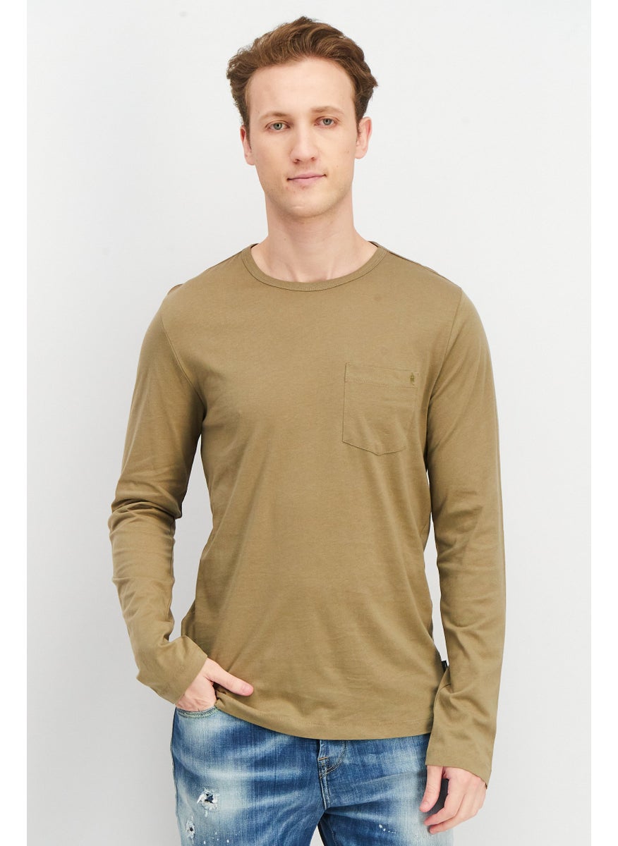 French Connection Men Round Neck Long Sleeve Plain T-Shirt, Olive  - Image 1
