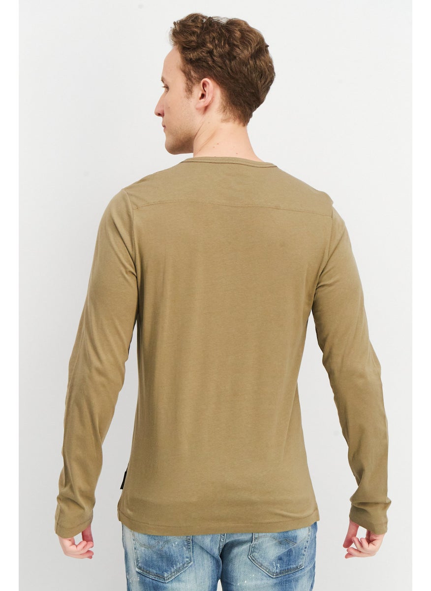 French Connection Men Round Neck Long Sleeve Plain T-Shirt, Olive  - Image 2