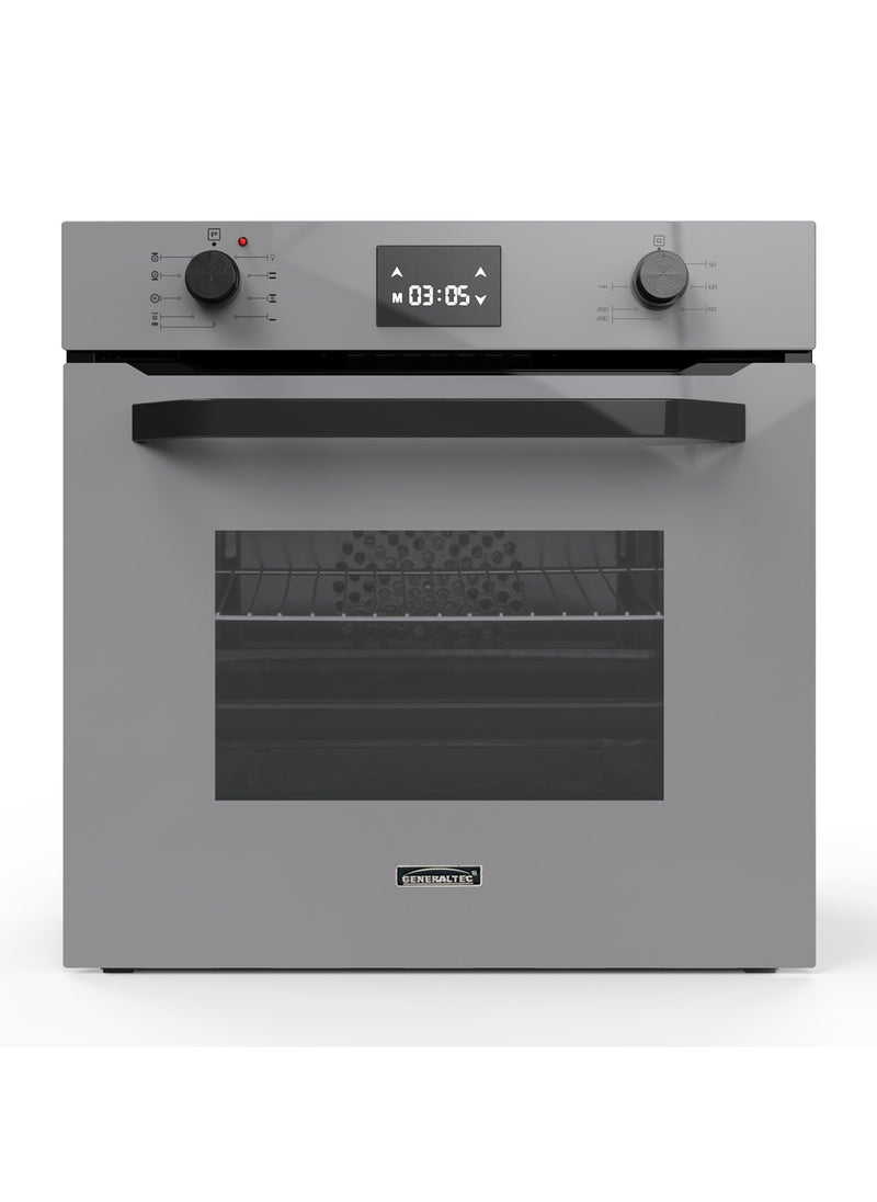 GENERALTEC - Generaltec Built In 60cm Electric Oven, Electronic Controls With 7 Segment Display, Functions Includes Baking Grilling Broiling Defrosting & Toasting, Turbo Grill, Integrated Cleaning System GBO60T14SAF Grey - Image 1