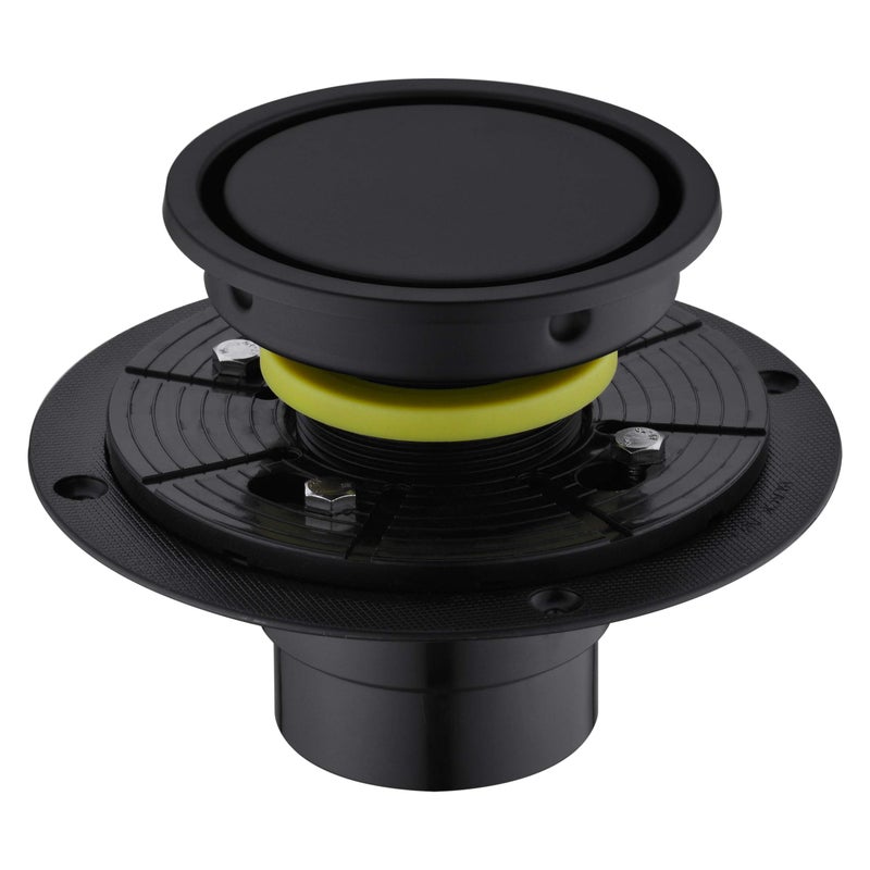 Orhemus 4 Inch Round Design Tilein Shower Drain with Adjustable Shower Drain Base Flange SUS 304 Stainless Steel Floor Drain with Tile Insert Grate Removable Cover Matte Black Finished