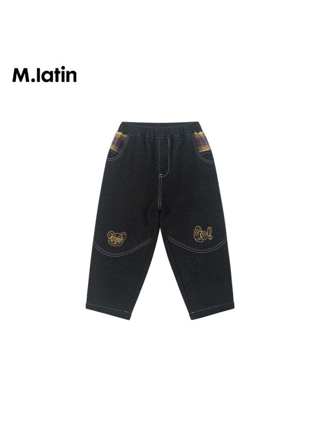 M.latin Children's Pants 25 Winter New Boys Big Kids Patchwork Design Fun Embroidered Denim Trousers - Image 3