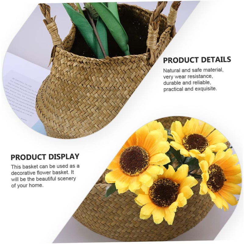 Foldable Natural Fiber Woven Flowerpot Basket For Indoor Outdoor Home Decor - Image 4